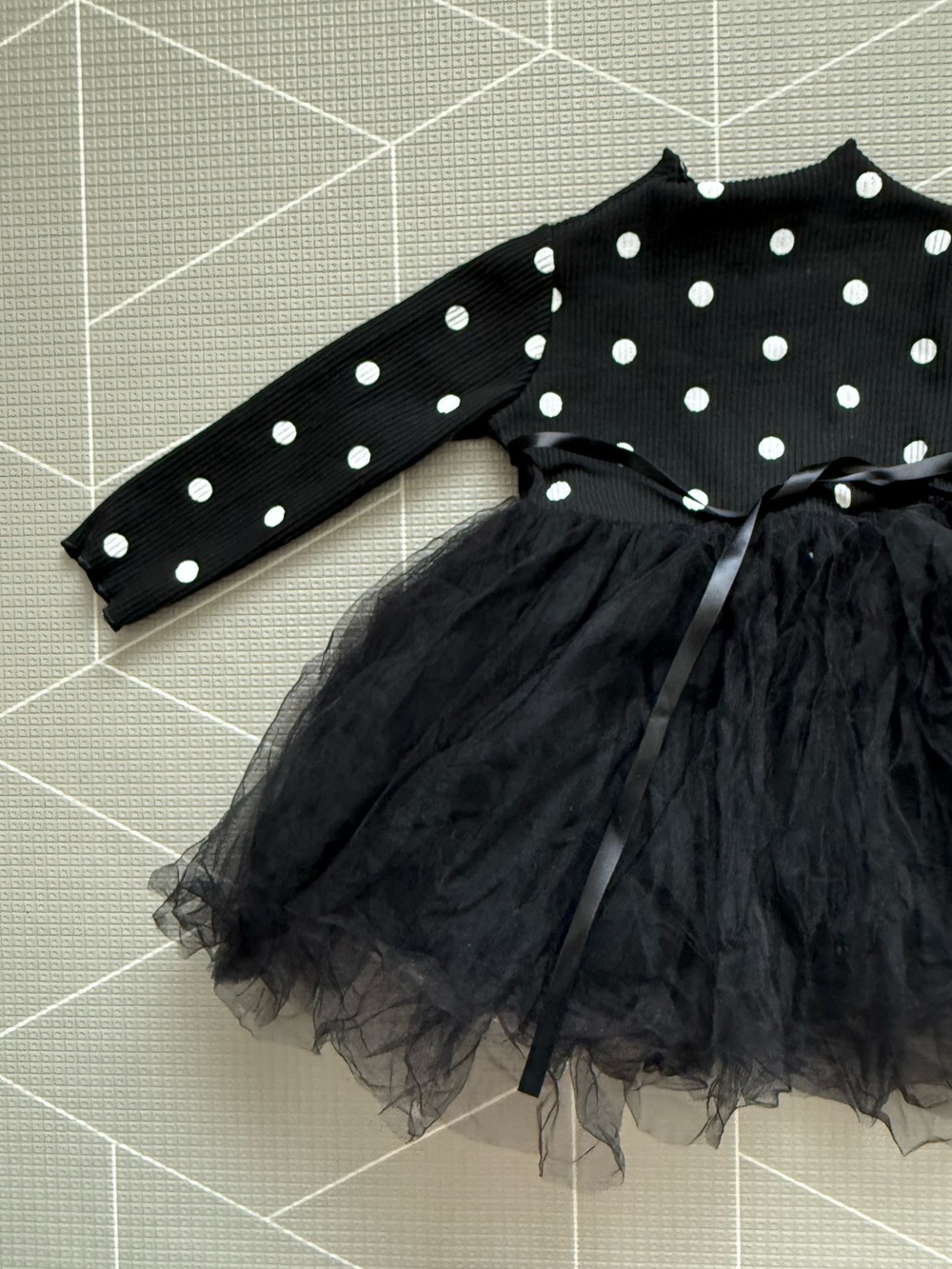 Small shop|Black Polka Dot Tulle long sleeve Dress for baby girl/toddler•••2T
